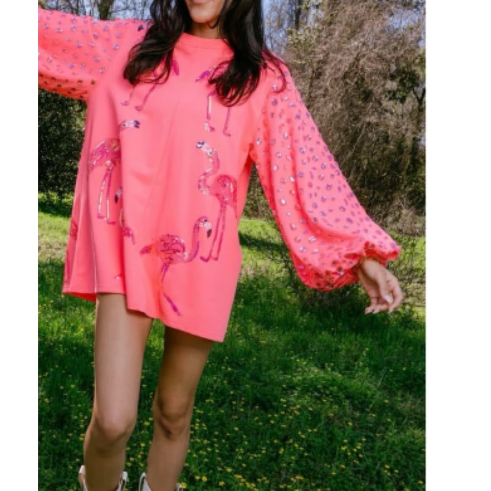 QUEEN OF SPARKLES Pink Flamingo Dress